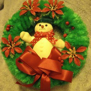 Vintage Snowman 70's handmade Wreath Refrigerator Magnet